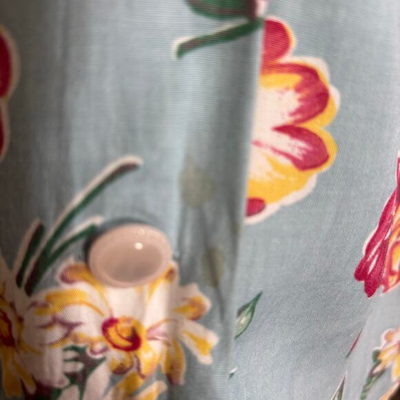 Vintage 90s Banana Republic Blue Floral Button Front Short Sleeve Shirt Dress 6 - Picture 6 of 8